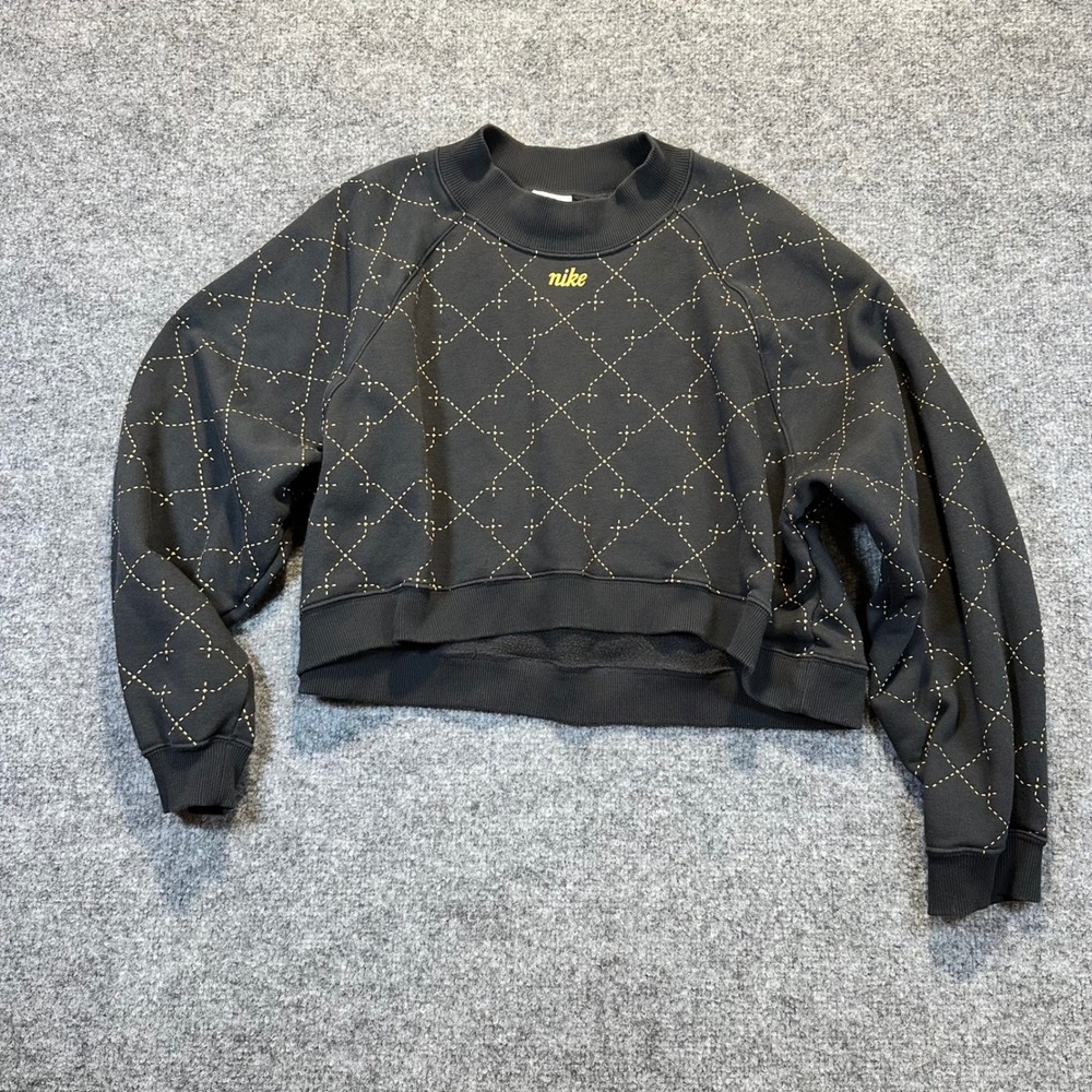 Nike Cropped Sweatshirt Women Medium Black Stitched Glitter Diamond Streetwear